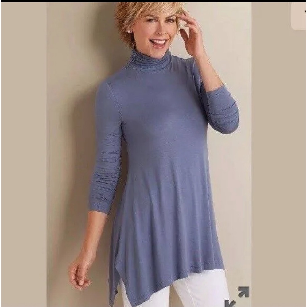Soft Surroundings Blue Timely Turtleneck Long Sleeve Blouse